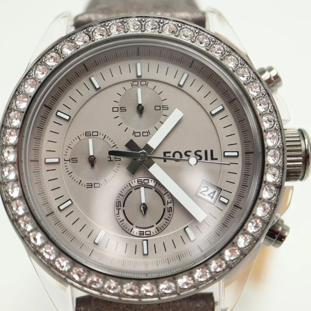 Fossil Decker 42mm Clear Chronograph Watch Gray Leather CH2842 NWT New Battery